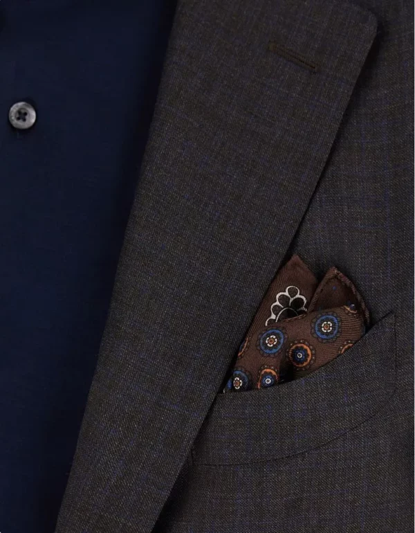 Canali Brown Silk Pocket Square With Double Print - Image 2