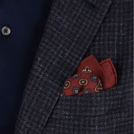 Canali Red Silk Pocket Square With Double Print