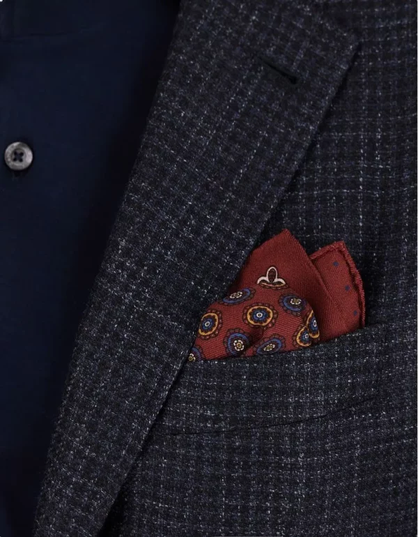 Canali Red Silk Pocket Square With Double Print - Image 2