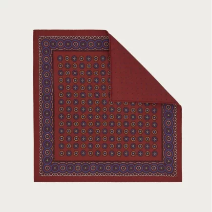 Canali Red Silk Pocket Square With Double Print