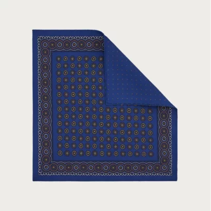 Canali Blue Silk Pocket Square With Double Print
