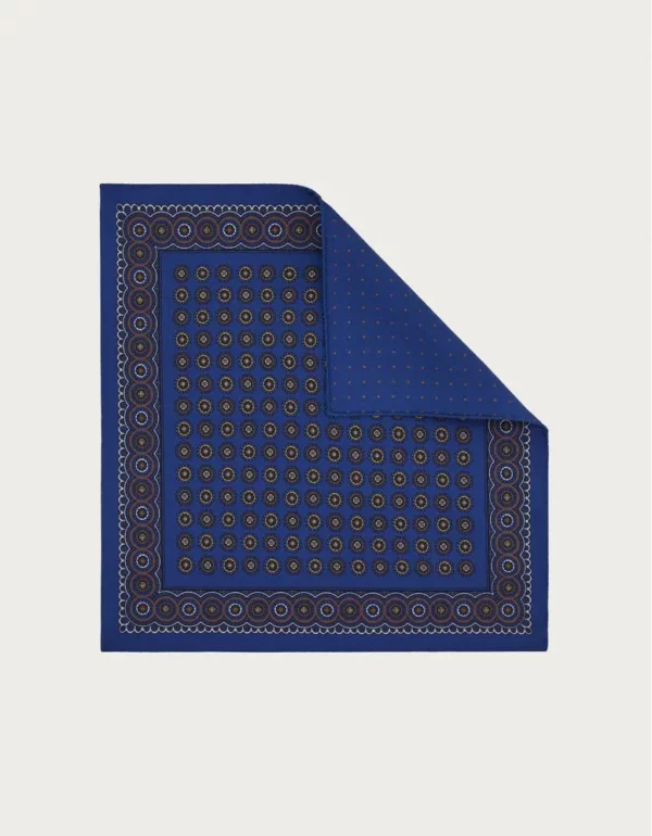 Canali Blue Silk Pocket Square With Double Print