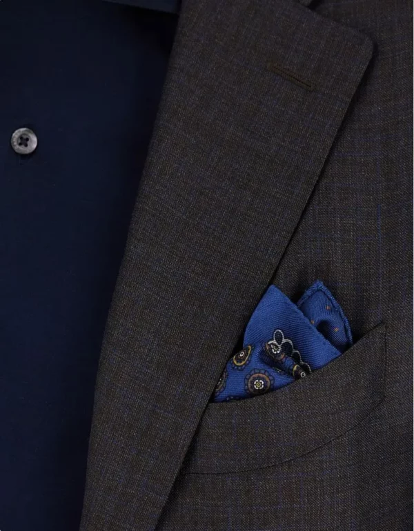 Canali Blue Silk Pocket Square With Double Print - Image 2