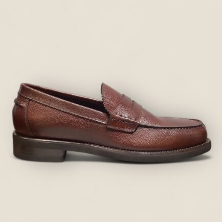 Brown Grained Calf Leather Penny Loafer