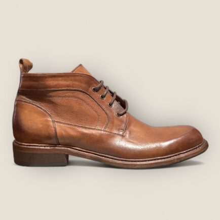Tan Dip Dyed Leather Lace Up Ankle Boot