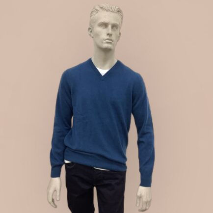 FLY3 Blue Pure Cashmere V Neck Sweater