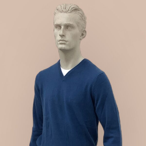 FLY3 Blue Pure Cashmere V Neck Sweater - Image 2