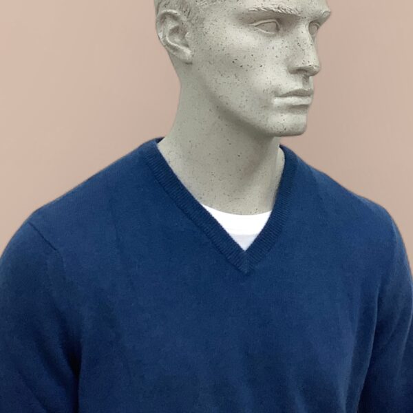 FLY3 Blue Pure Cashmere V Neck Sweater - Image 3