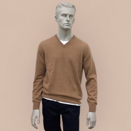 FLY3 Camel Pure Cashmere V Neck Sweater