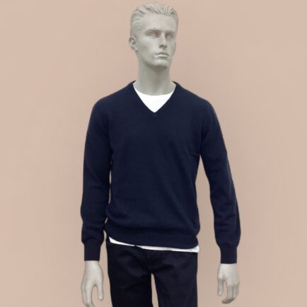 FLY3 Navy Pure Cashmere V Neck Sweater