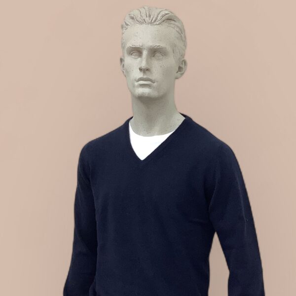 FLY3 Navy Pure Cashmere V Neck Sweater - Image 2