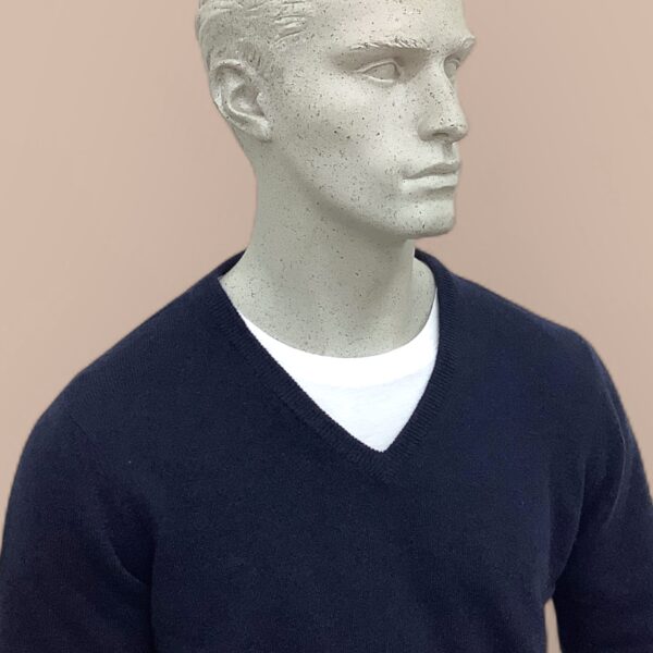 FLY3 Navy Pure Cashmere V Neck Sweater - Image 3