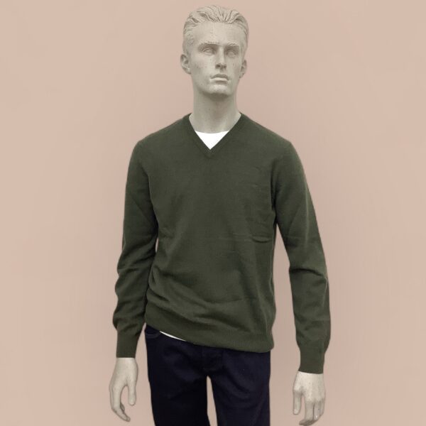 FLY3 Olive Pure Cashmere V Neck Sweater