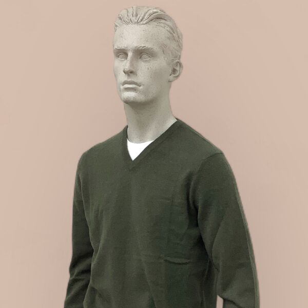 FLY3 Olive Pure Cashmere V Neck Sweater - Image 2
