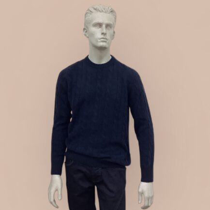 FLY3 Navy Pure Cashmere Cable Knit Sweater