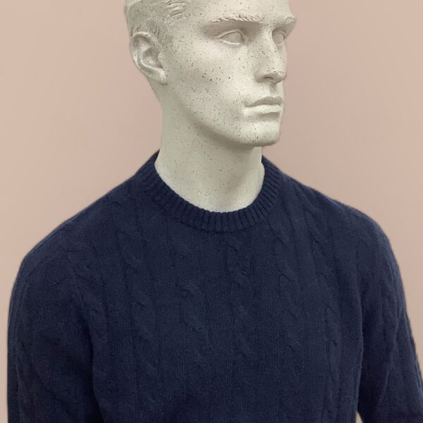 FLY3 Navy Pure Cashmere Cable Knit Sweater - Image 3