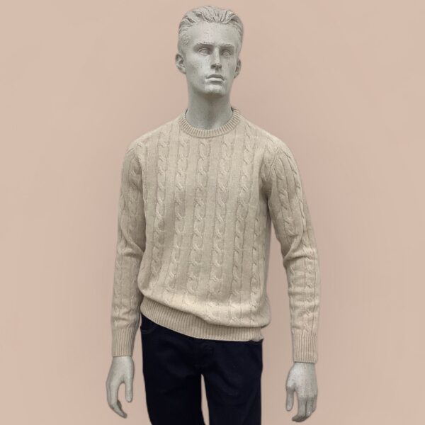 FLY3 Sand Pure Cashmere Cable Knit Sweater