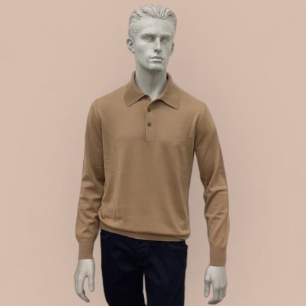 FLY3 Camel Wool 3 Button Polo Collar Sweater