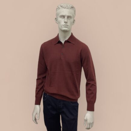 FLY3 Burgundy Wool 3 Button Polo Collar Sweater