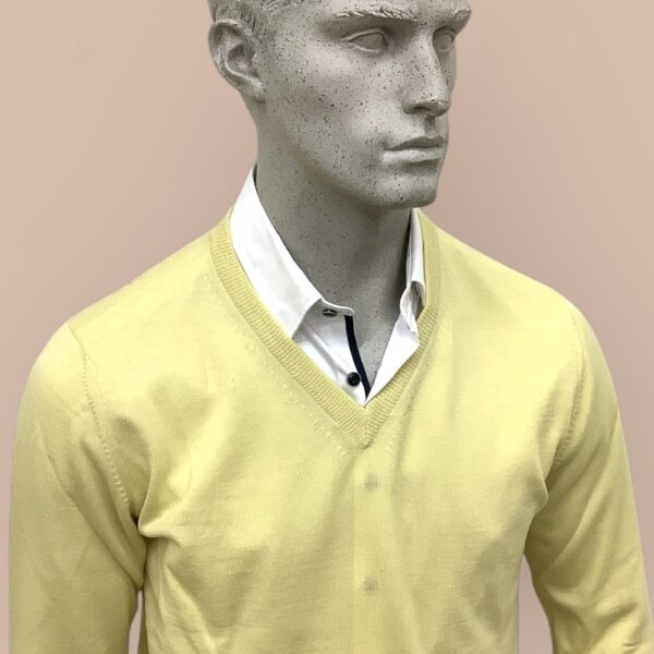 FLY3 Yellow Wool V Neck Sweater - Image 3