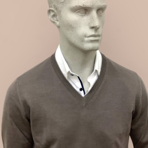 FLY3 Taupe Wool V Neck Sweater - Image 3