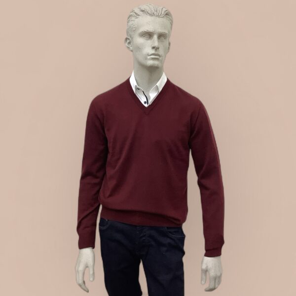 FLY3 Burgundy Wool V Neck Sweater