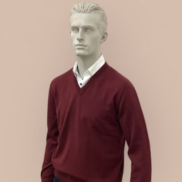 FLY3 Burgundy Wool V Neck Sweater - Image 2