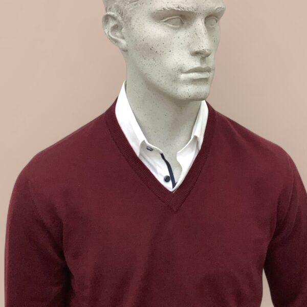 FLY3 Burgundy Wool V Neck Sweater - Image 3