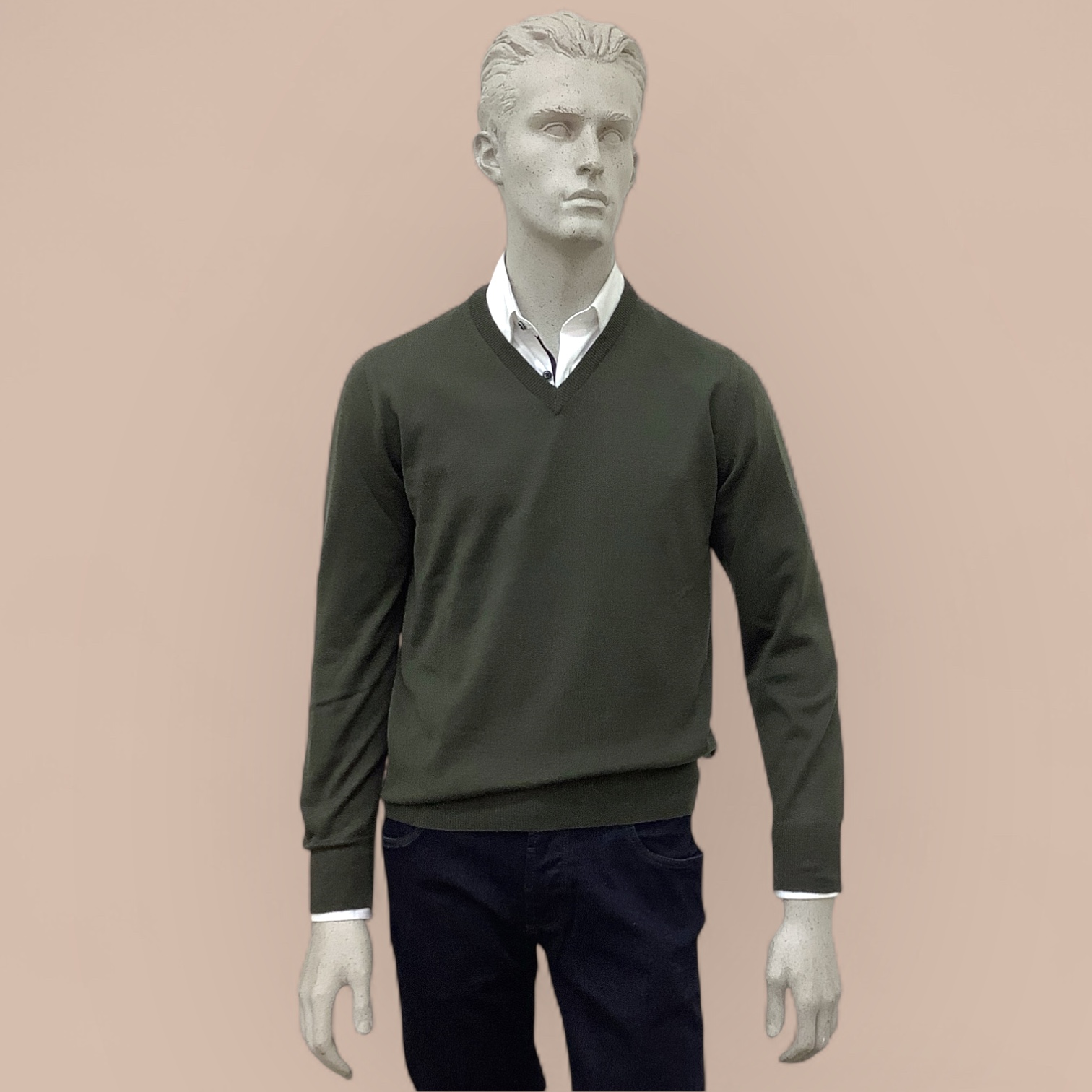FLY3 Olive Wool V Neck Sweater