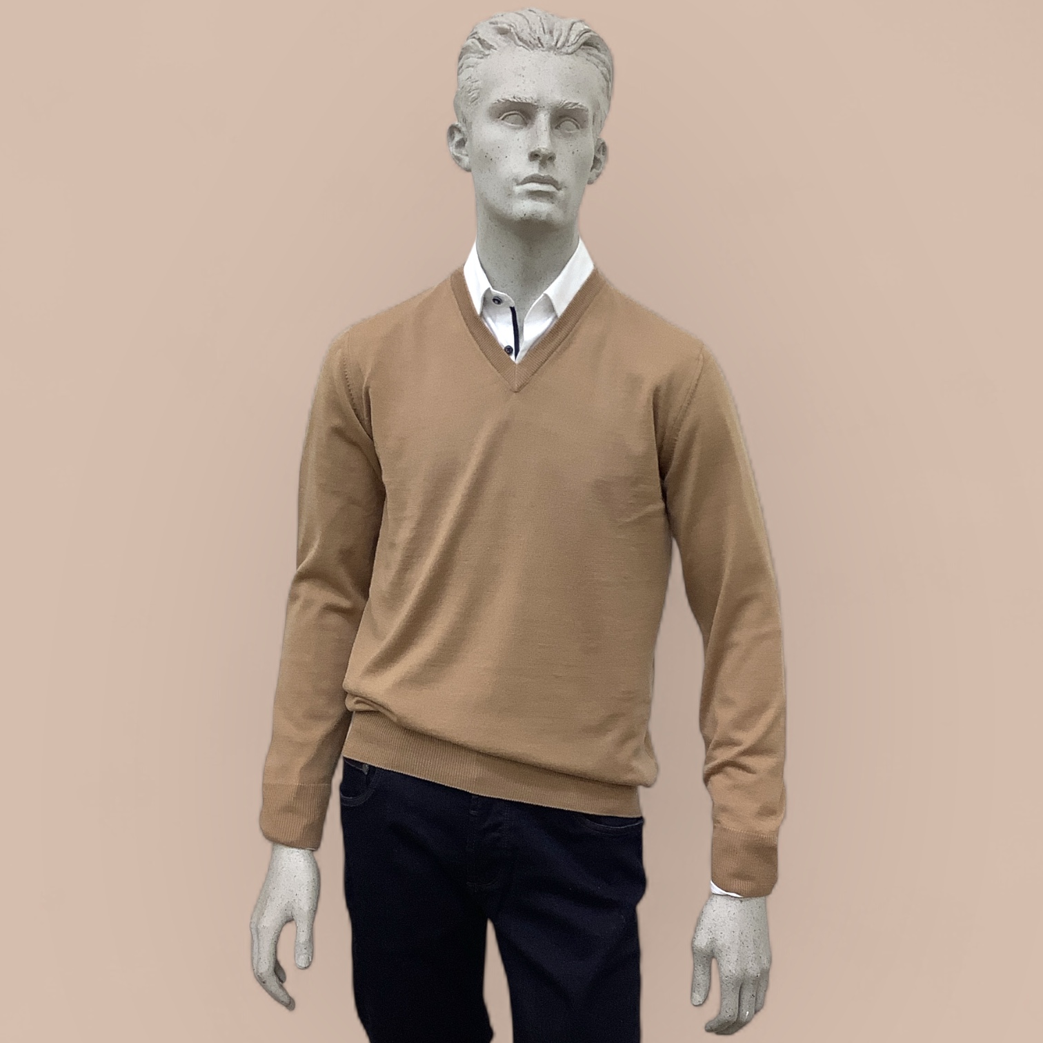FLY3 Camel Wool V Neck Sweater