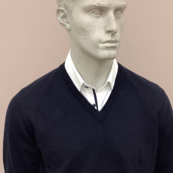 FLY3 Navy Wool V Neck Sweater - Image 3