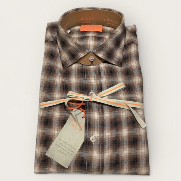 Grigio ‘Washed’ Oregon Brown Checked Shirt