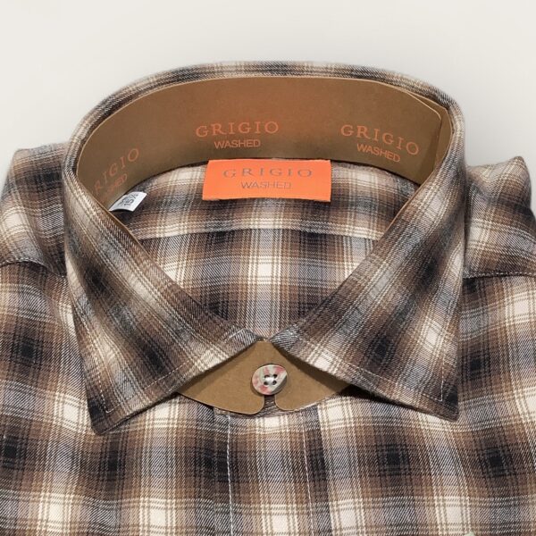 Grigio ‘Washed’ Oregon Brown Checked Shirt - Image 2