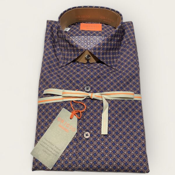 Grigio ‘Washed’ Maine Brown & Blue Printed Shirt