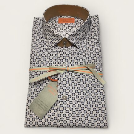 Grigio ‘Washed’ Maine White & Blue Printed Shirt