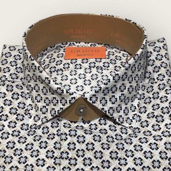 Grigio ‘Washed’ Maine White & Blue Printed Shirt - Image 2