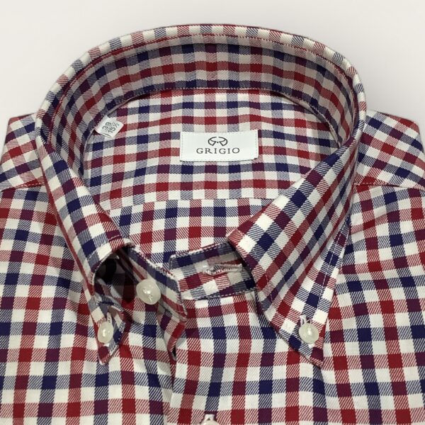 Grigio Red & Blue Check Twill Button Down Shirt - Image 2