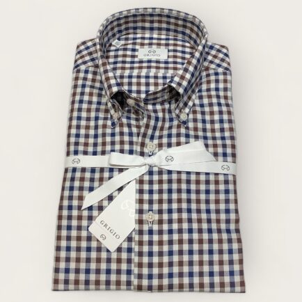 Grigio Brown & Blue Check Twill Button Down Shirt