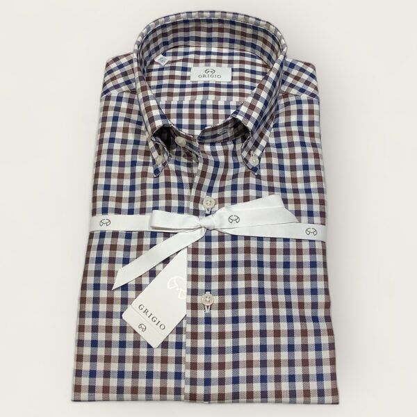 Grigio Brown & Blue Check Twill Button Down Shirt