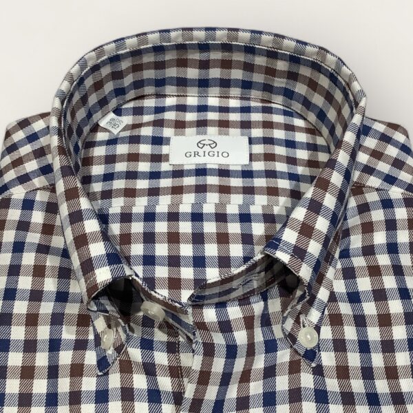 Grigio Brown & Blue Check Twill Button Down Shirt - Image 2