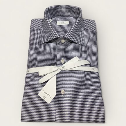 Grigio Navy Houndstooth Cotton Business Shirt