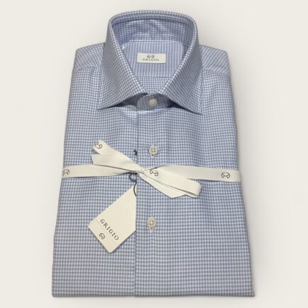 Grigio Sky Blue Houndstooth Cotton Business Shirt