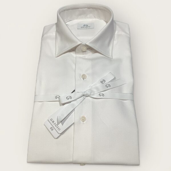 Grigio White Textured Cotton Business Shirt