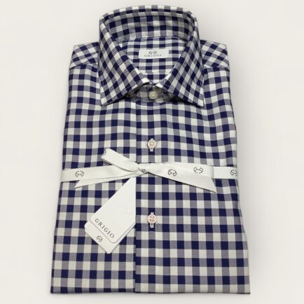 Grigio Navy & White Checked Cotton Business Shirt