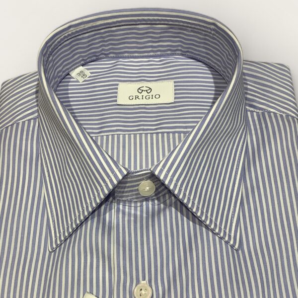 Grigio Blue & White Striped Cotton Business Shirt - Image 2