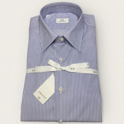Grigio Blue & White Striped Cotton Business Shirt