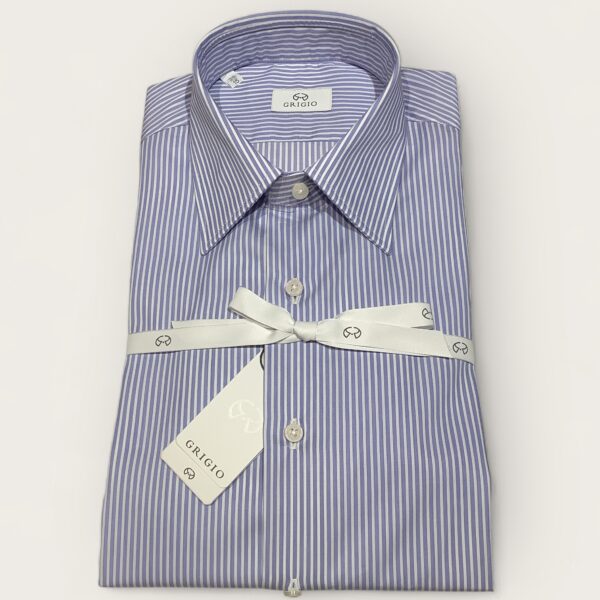 Grigio Blue & White Striped Cotton Business Shirt