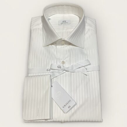 Grigio Sky White Sateen Stripe Double Cuff Business Shirt