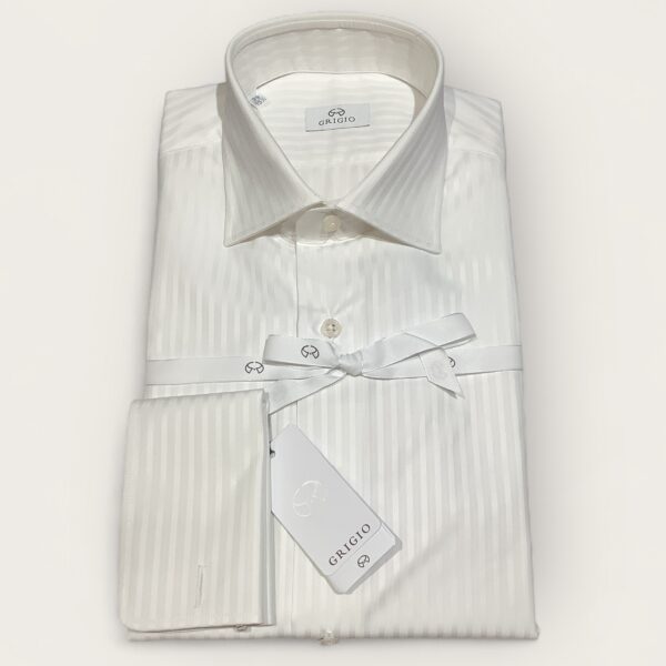 Grigio Sky White Sateen Stripe Double Cuff Business Shirt