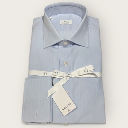 Grigio Sky Blue Self Stripe Double Cuff Business Shirt